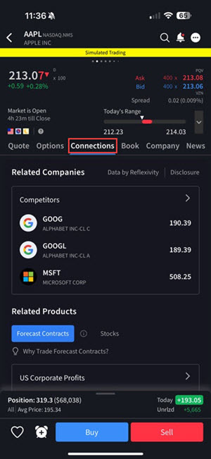The connections tab on the iphone. 